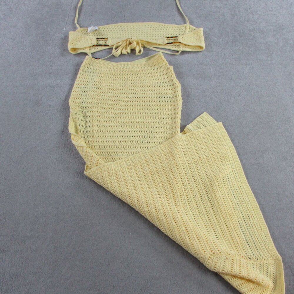 Outcast Celeste Crop Top & Maxi Dress Set Womens XS Lemon Yellow Crochet Knit - Picture 5 of 11